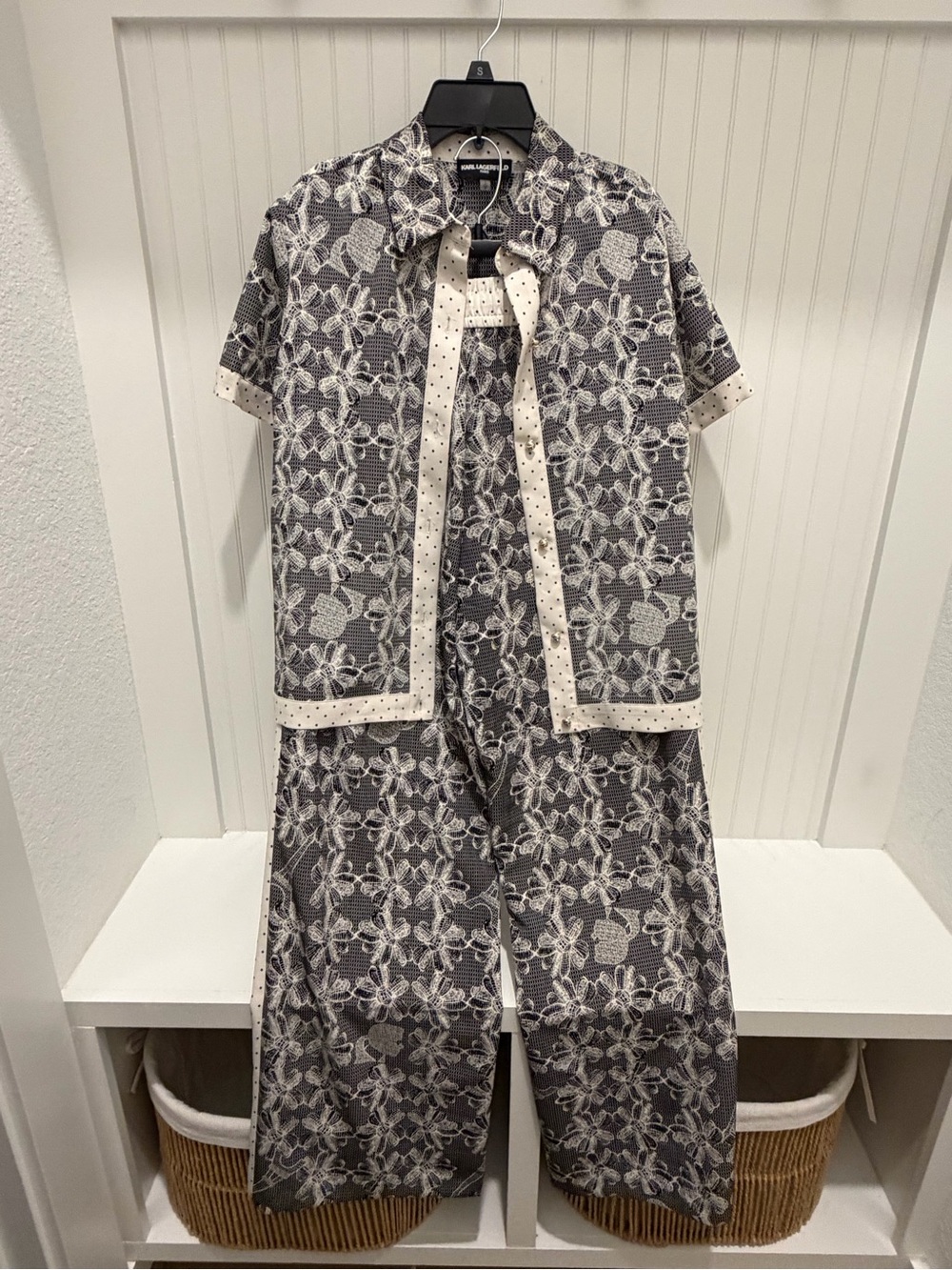 Karl Lagerfeld Black and White Floral Print Jumpsuit Set